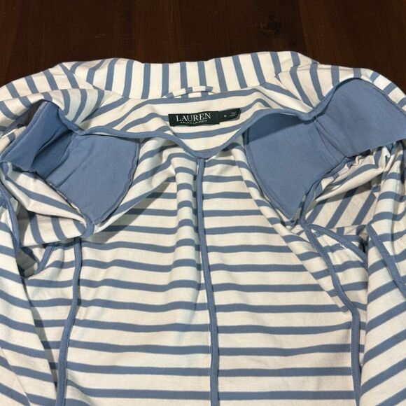 Lauren Ralph Lauren Striped Cotton Blazer Womens M Blue White Coastal Preppy - Picture 6 of 13